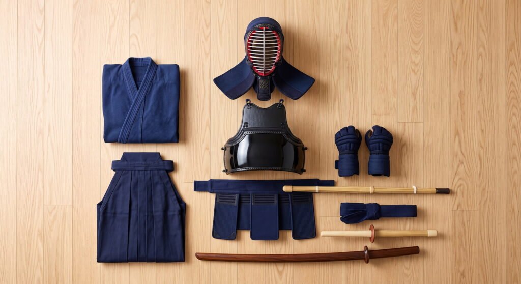 Equipamiento de kendo completo: bogu, shinai, bokuto, keikogi y hakama