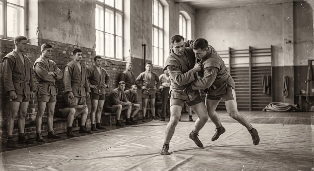 Recreación de un entrenamiento de sambo en la Unión Soviética de los años 30
