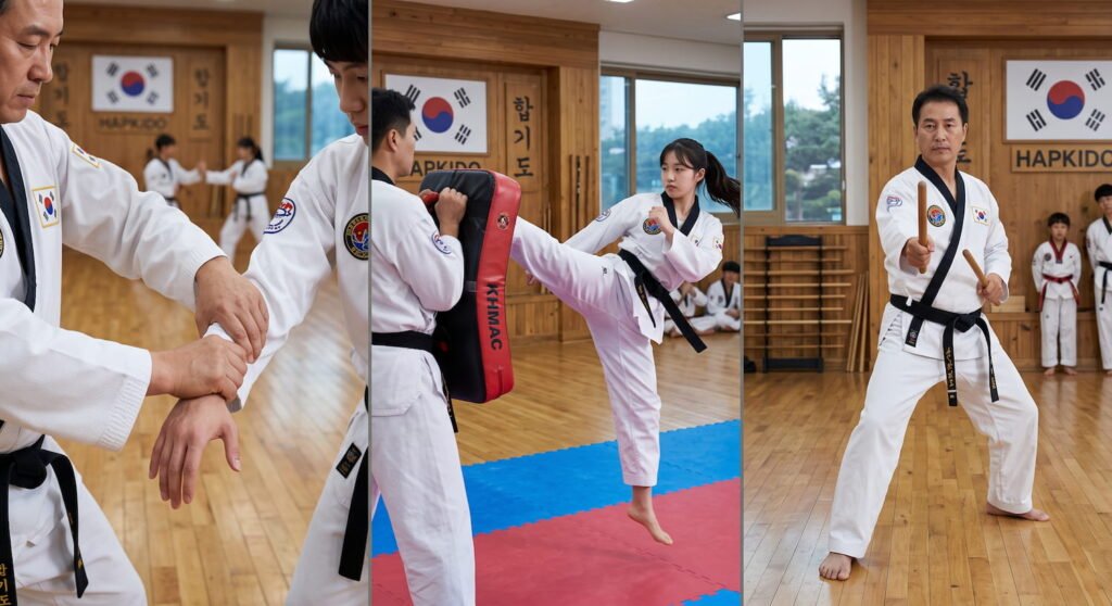 Diferencias entre hapkido, aikido y taekwondo: llave, desvío circular y patada alta