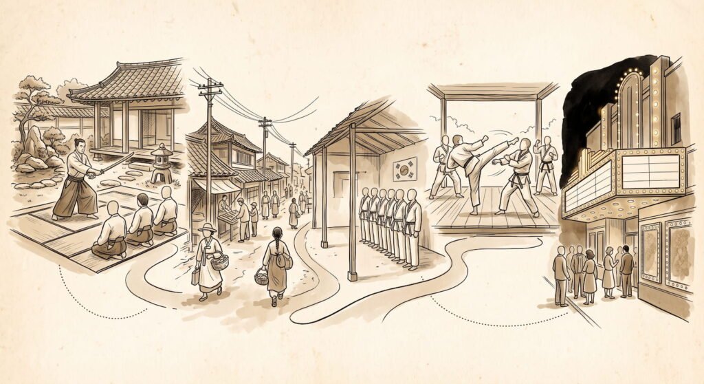 Línea de tiempo ilustrada del origen y la historia del hapkido en Corea