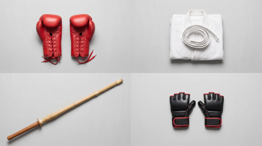 Material de boxeo, judo, MMA y kendo ordenado por familias para ilustrar la clasificación