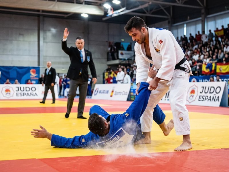 Combate de judo en competición