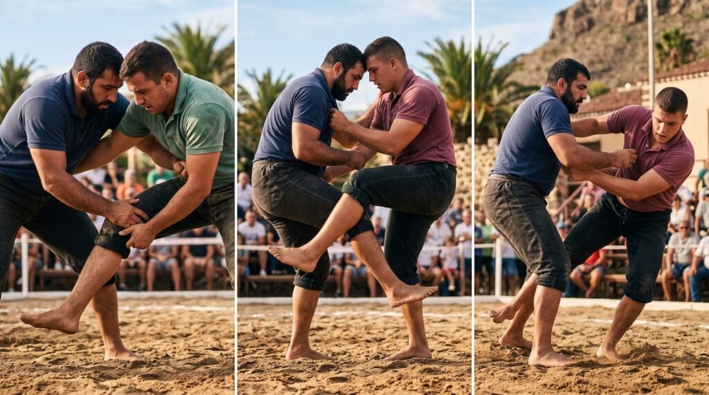 Tres mañas de lucha canaria: agarre, bloqueo y desvío
